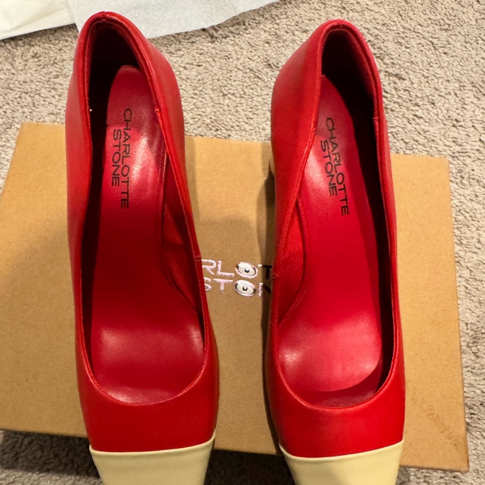 Charlotte Stone Vibrant Red and Cream Heels
